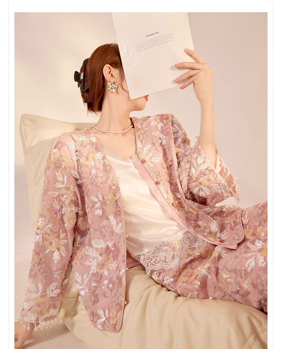 Bộ áo khoác và chân váy nữ thêu hoa đính sequin dài tay — Váy thêu (giao hàng trong 7 ngày), Váy thêu (giao hàng trong ngày), Áo khoác thêu (giao hàng trong 7 ngày), Áo khoác thêu (giao hàng trong ngày)