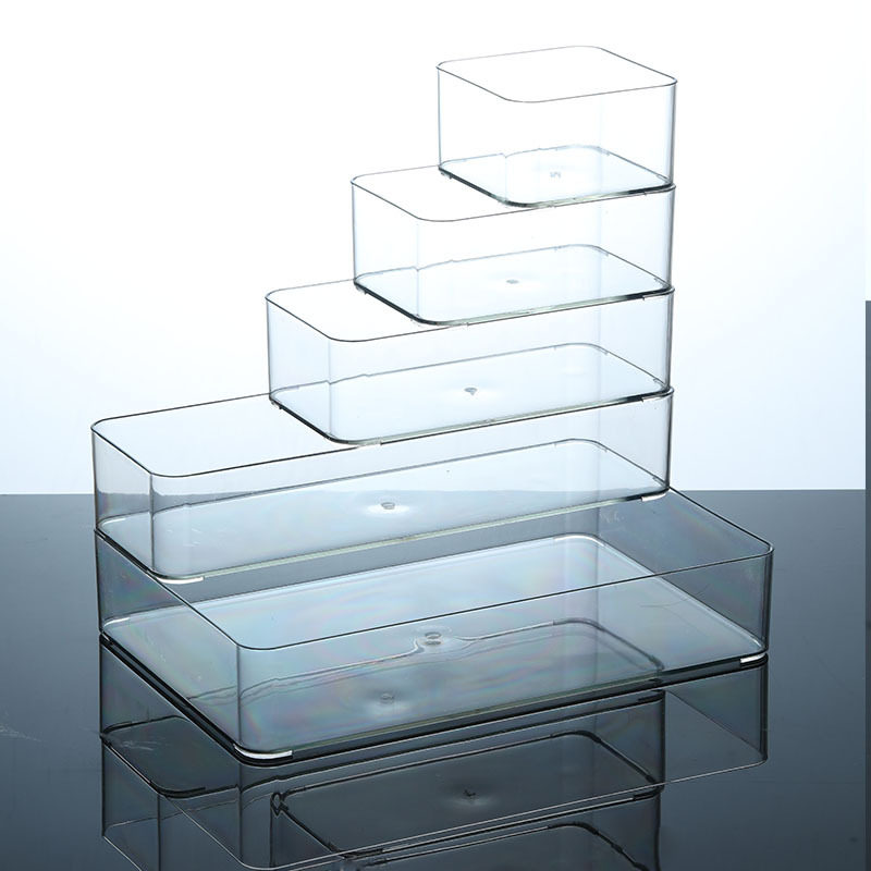 Storage Box PET Transparent Acrylic Rectangular Cosmetic Station Snack Kitchen Sundries Storage Box with Lid