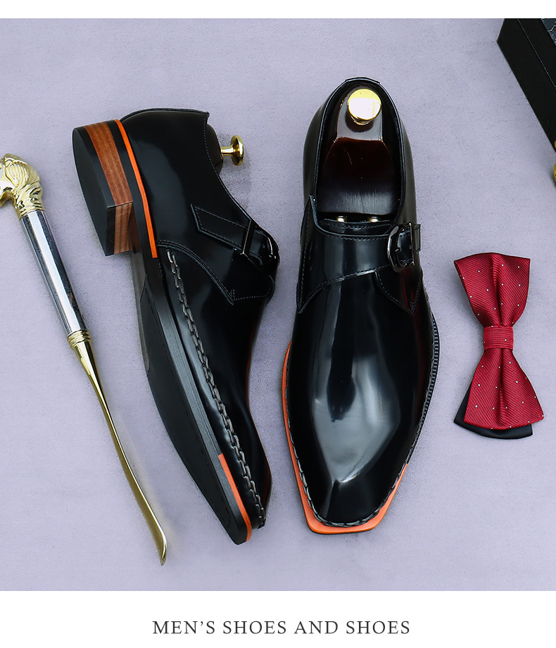 Giày tây nam da bò thật khóa cài monk strap mặt bóng kiểu Anh — Màu đen, Màu nâu