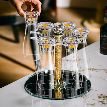 Wine Glass Commercial Fine Brewing Beer Cup Thickened Draft Beer Cup Large Capacity Glass Beer Cup Gold Foil Rotating Cup Holder