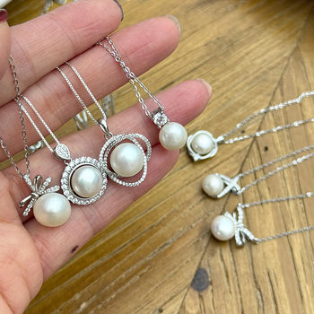 925 Sterling Silver Diamond Natural Pearl Necklace Women's Simple Light Luxury Exquisite Color-free Collarbone Chain 7673A