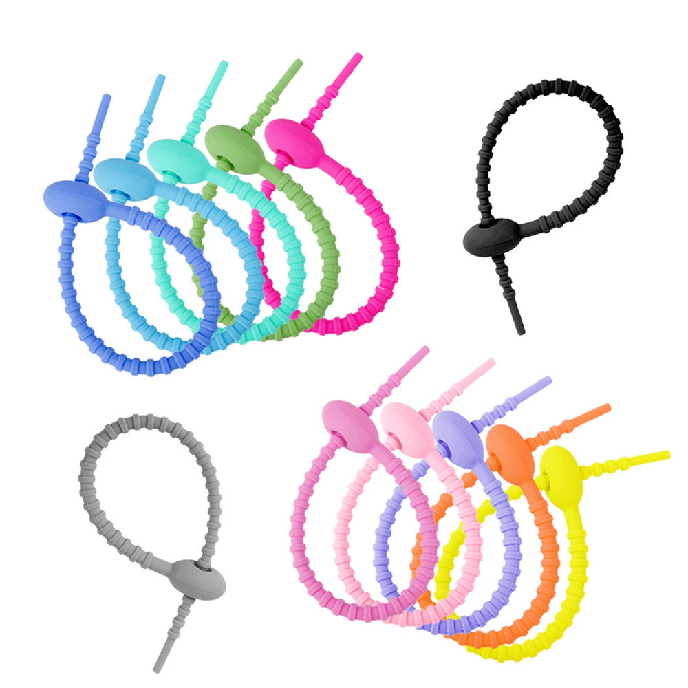 215mm candy color silicone cable tie data cable storage cable tie with DIY key chain chattering blind box jewelry lanyard