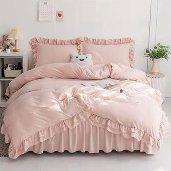 Cross-border exclusive for Japanese size wash cotton four-piece set double-layer flounces three-piece set bed sheet kit wholesale