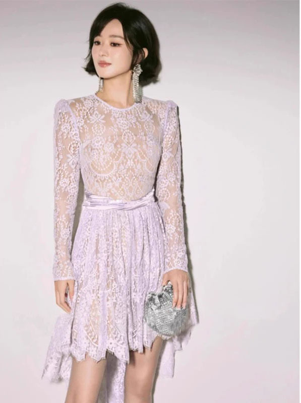 Đầm maxi nữ thắt eo ren hồng tay dài phong cách Hàn Quốc — Xanh nil chi tiết 2