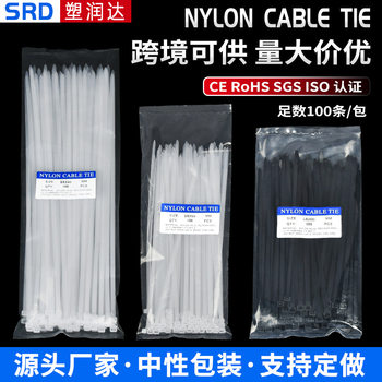 Plastic Black Self-Locking Nylon Cable Ties, 100 Pieces Wholesale, Cross-Border White Fixed Cable Ties