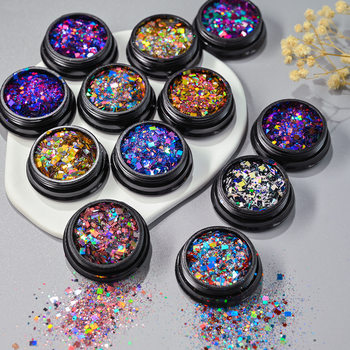 Foreign Trade 12-Color Nail Art Mixed Glitter Powder Sequins Flash Hot Girl Sweet Cool Style Girl Nail Art Decoration Glitter Powder Wholesale