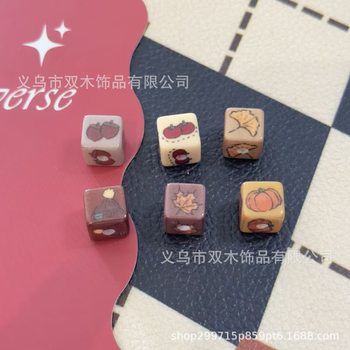 10mm autumn and winter printed pumpkin persimmon chestnut square beads diy bracelet mobile phone chain bag trailer hanging jewelry accessories