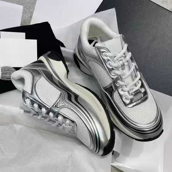 New Style Small Fragrant Daddy Shoes with Silver Horns, King Sports and Casual Shoes, Increased Color Matching Genuine Leather Versatile Women's Sports Shoes