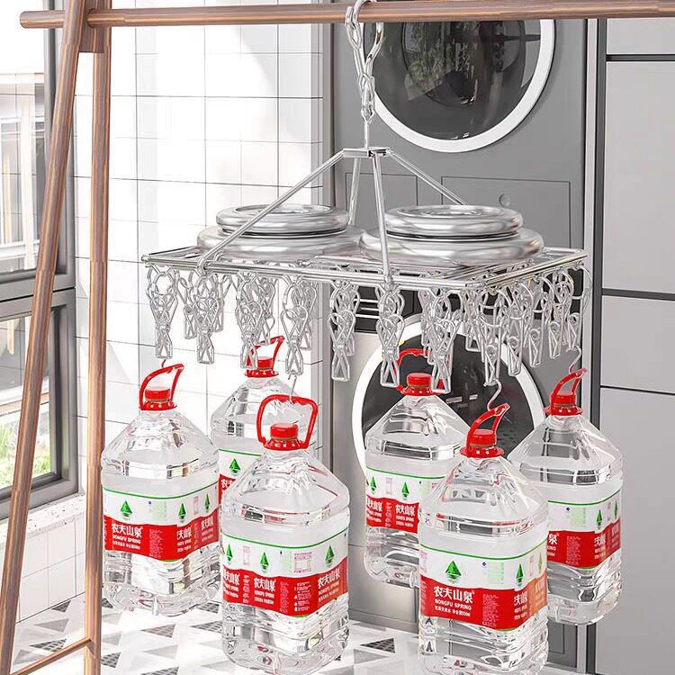 Customized Square Stainless Steel Drying Rack with 20 Clips, 30 Clips, 40 Clips, 50 Clips, Home Balcony Storage Clothes Drying Quilt Rack