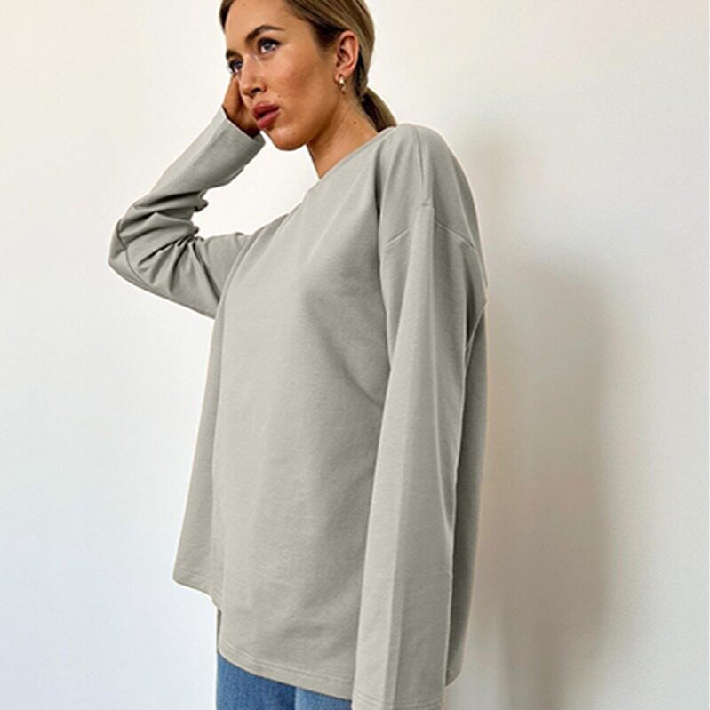 Womens Long Sleeve T Shirt Solid Color Loose Fit Casual Style 100 Cotton Spring Fall Wear Wholesale Available