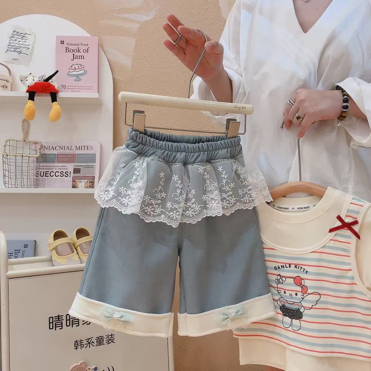 Children's Autumn & Winter Korean Style Wide-Leg Pants, Lace Casual Fake Skirt Hem Fleece-Lined Thickened Sweet Outerwear Trousers with Bow