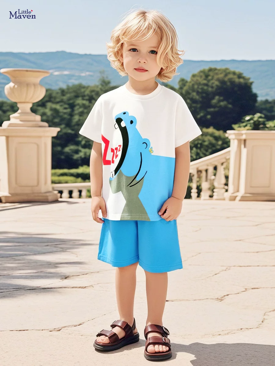 New Cotton Boys' Set, Summer Kids' 2-piece Outfit, Cartoon Printed Kids' Set