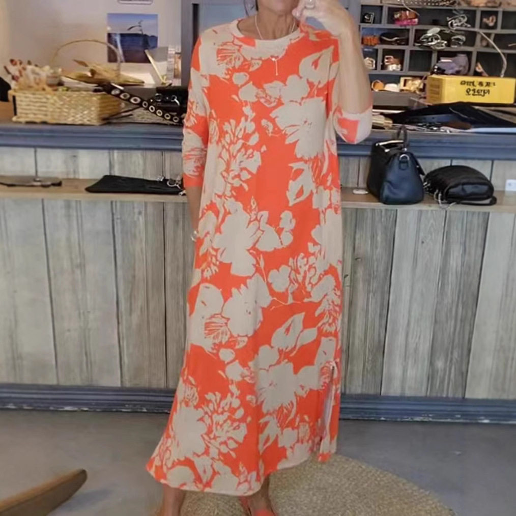 Floral Print Long Sleeve Dress for Women Round Neck Autumn Style Casual Wear Wholesale Available