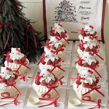 2026 Internet Celebrity Christmas New Year Strawberry Bowl Kt Cat Cake Decoration Ornaments Bear Ceramic Bowl Cake Bowl Plug-In