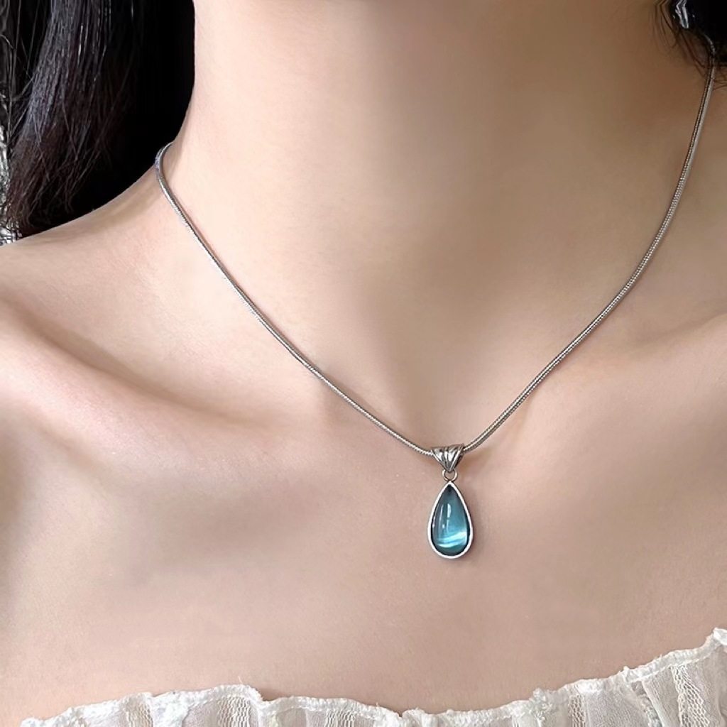 Mermaid Tears ~ elegant niche all-match blue water drop pendant necklace women's fashionable light luxury high-grade clavicle chain