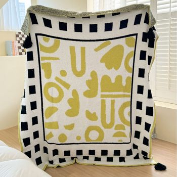 New Light Green Geometric Half-Velvet Blanket Sofa Blanket Office Nap Blanket Light Luxury Blanket