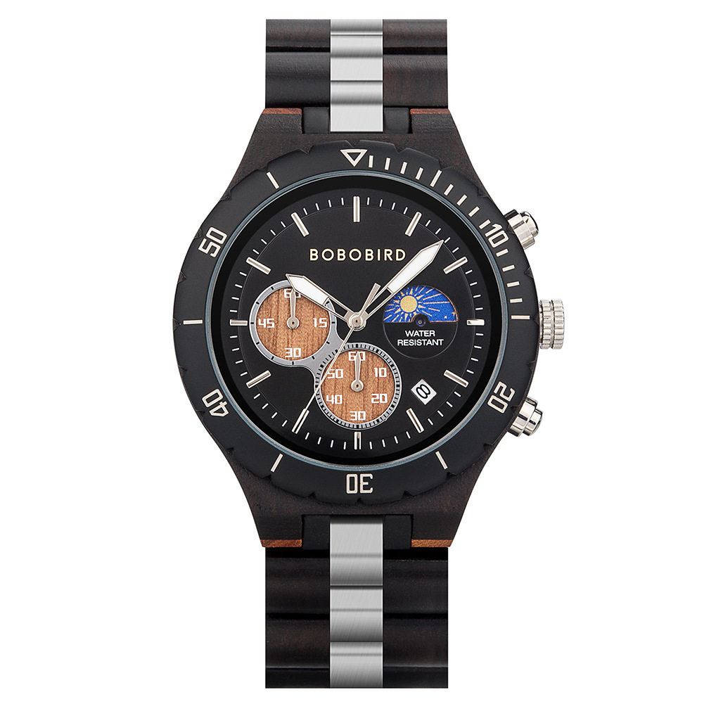 BOBOBIRD new leisure sports wooden watch men's stainless steel back cover multi-functional Men's Watch cross-border e-commerce in stock