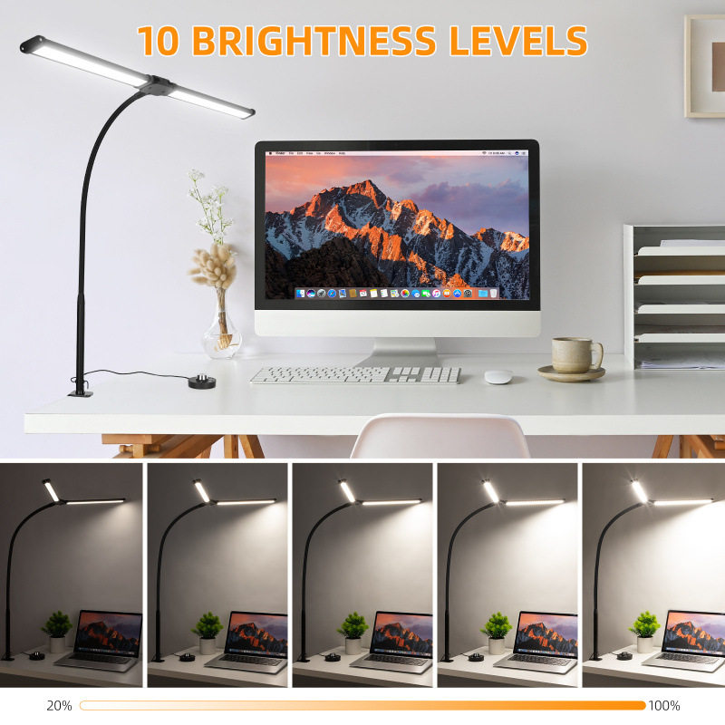 Desk Lamp Double-Headed Clip Lamp Led Learning Work Lamp Computer Lighting Damping Switch Desktop Lamp National Aa Level Illumination