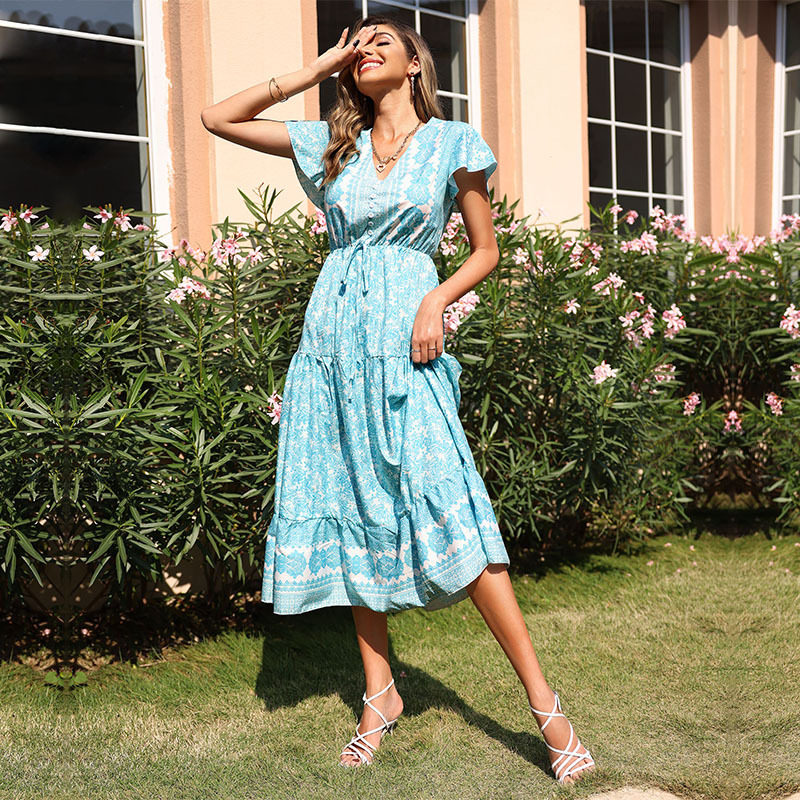 Floral Midi Dress Slim Fit Sweet and Fresh Style Summer Fashion for Women Wholesale Available