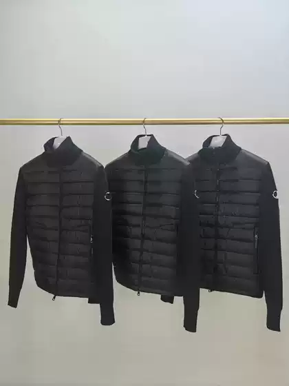 High-Quality European Autumn and Winter Classic Zipper High Stand Collar Jacket down Jacket Men's Commuter Knitted Splicing Jacket
