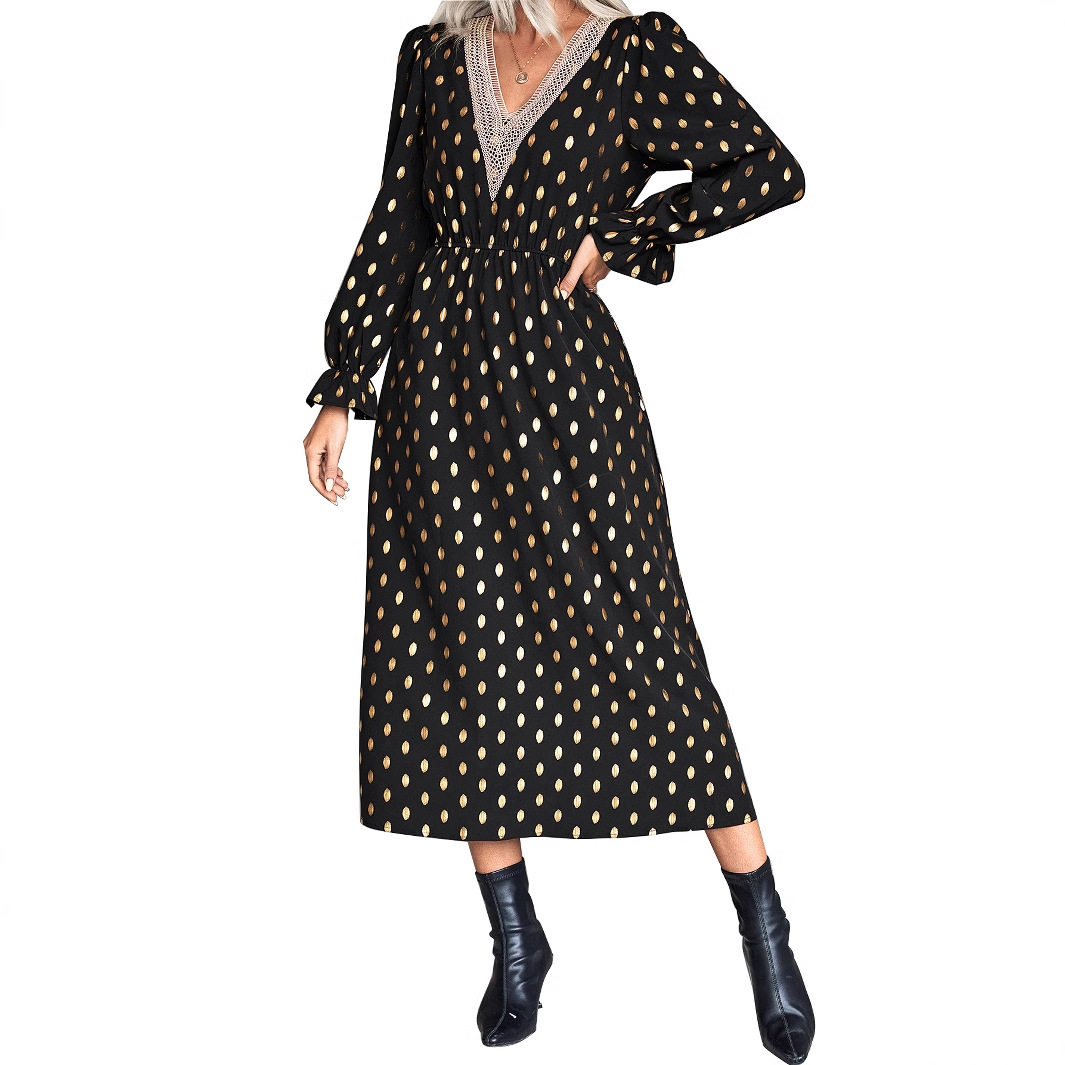 V Neck Polka Dot Dress Elegant Style Trendy Design Suitable for Casual or Party Wear Wholesale Available