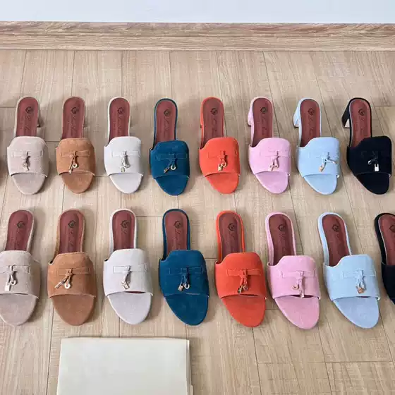 Lp Women's Slip-On Sandals 2024 Summer Genuine Leather Versatile Lazy Flat Open-Toe Casual Outdoor Sandals European and American Style