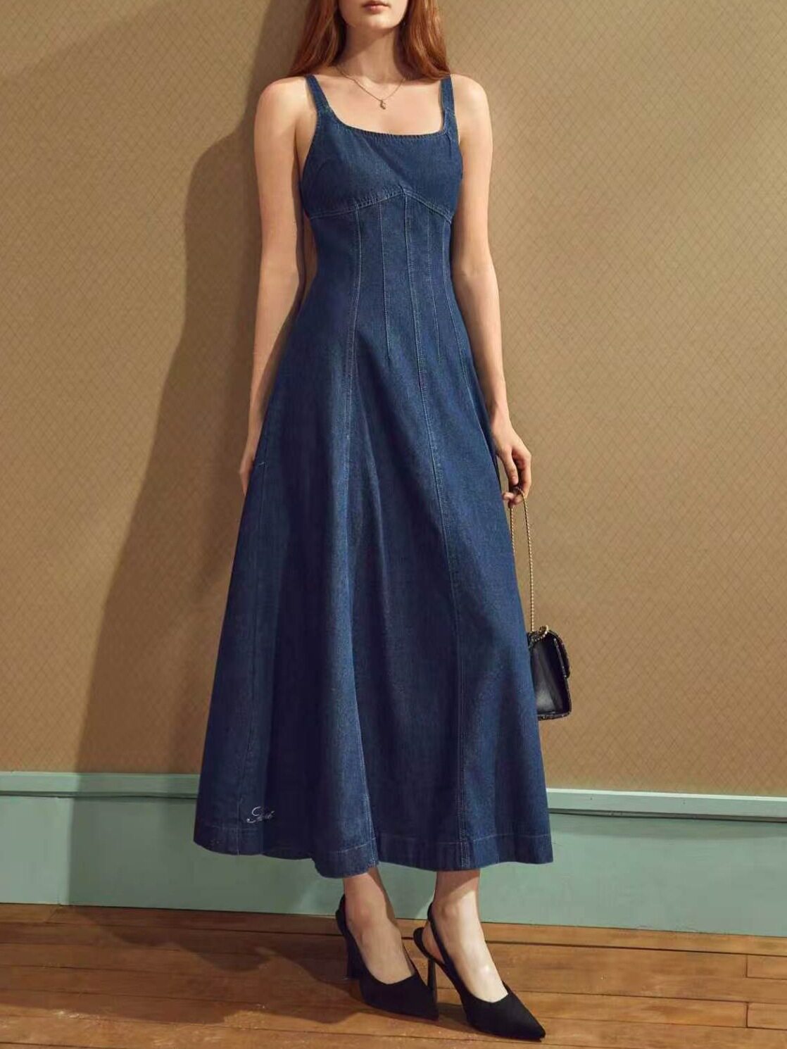 Elegant Casual Summer Denim Maxi Dress for Women Adjustable Straps Comfortable Fit Versatile Style Ready to Ship