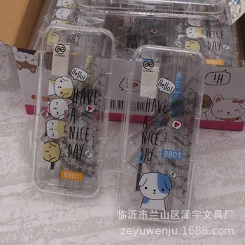 8801 compasses suit transparent boxed 7-piece set with lead rubber ruler office learning drawing design stationery