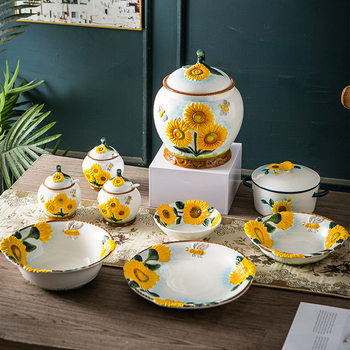 Export Ceramic Sunflower Sunflower Fruit Plate Ceramic Fruit Bowl Living Room Candy Plate Fruit Bowl Instant Noodle Bowl