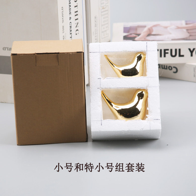 北欧创意抽象金色陶瓷小鸟摆件家居桌面客厅软装饰品摆设跨境工艺