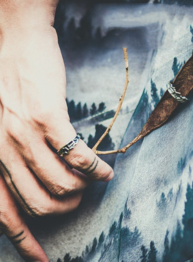 复古原创设计 木兮星辰戒指 暗恋 学生情侣对戒925纯银开口戒