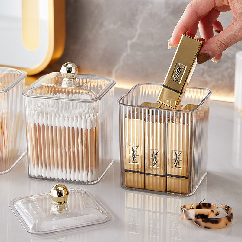 Cotton swab cosmetic cotton storage box desktop dressing table dustproof transparent makeup remover cotton lipstick cosmetic box acrylic
