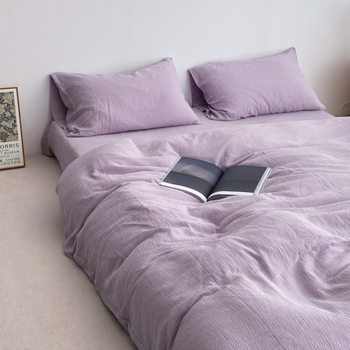 Simple Style Purple Washed Cotton Four-Piece Quilt Cover Bedding Dormitory Three-Piece Set