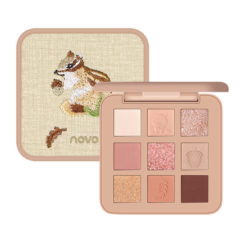 Novo Embroidered Nine-Color Eye Shadow Palette Pearlescent Matte Waterproof Not Easy to Remove Makeup Students Affordable Earth Color Eye Shadow Ins