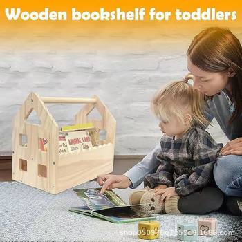 Wooden Portable Bookshelf, Household Book Storage Rack, Toy Compartment Display Rack, Children's Picture Book Portable Storage Rack