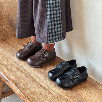 Girls' British Style Leather Shoes 2025 Spring and Autumn New Children's Shallow Soft Sole Shoes Girls Princess Cotton Leather Boots