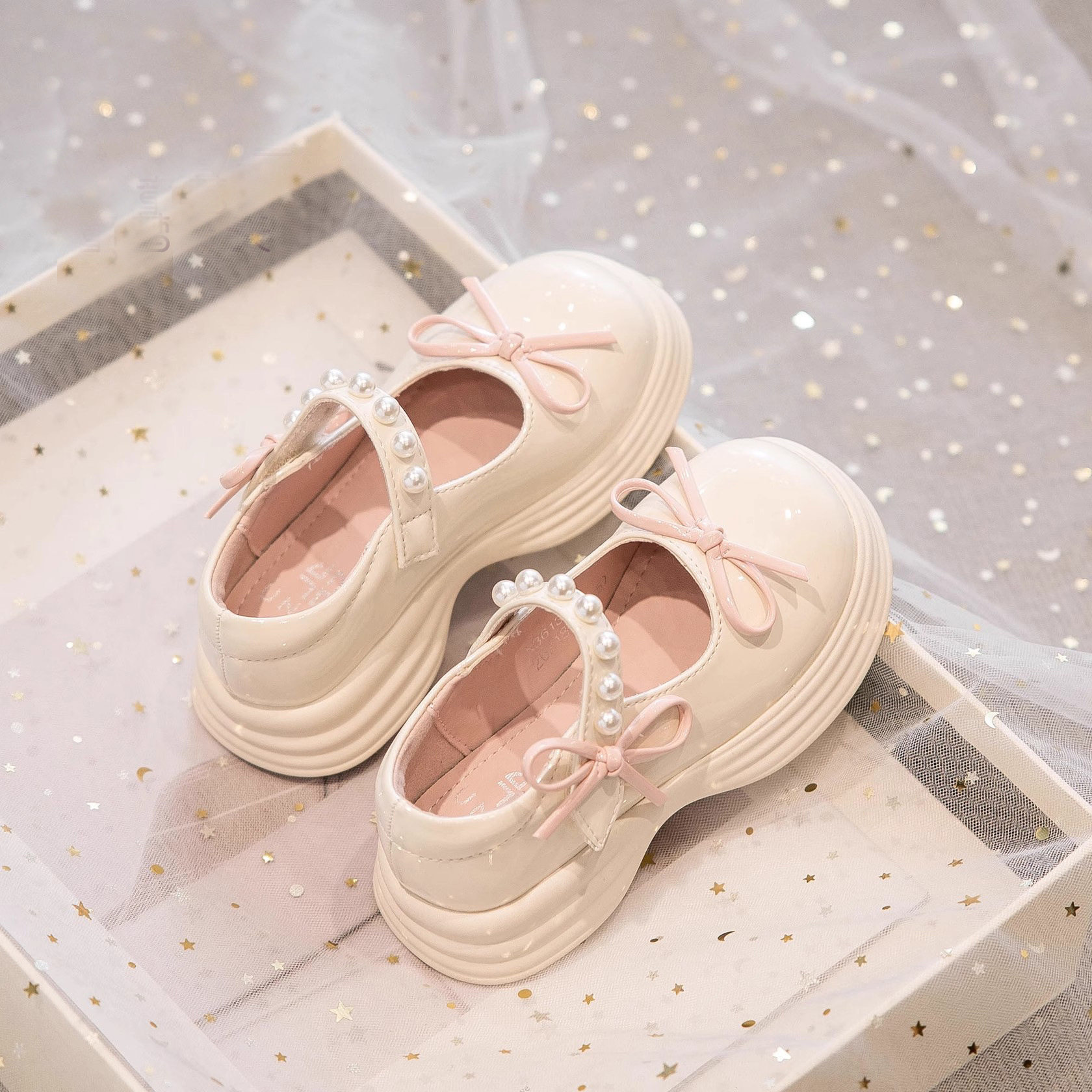 Children's Leather Shoes Shoes 2024 Spring and Autumn New Soft Sole Girls Small Leather Shoes Casual Pearl Baby Girl Spring and Autumn Shoes