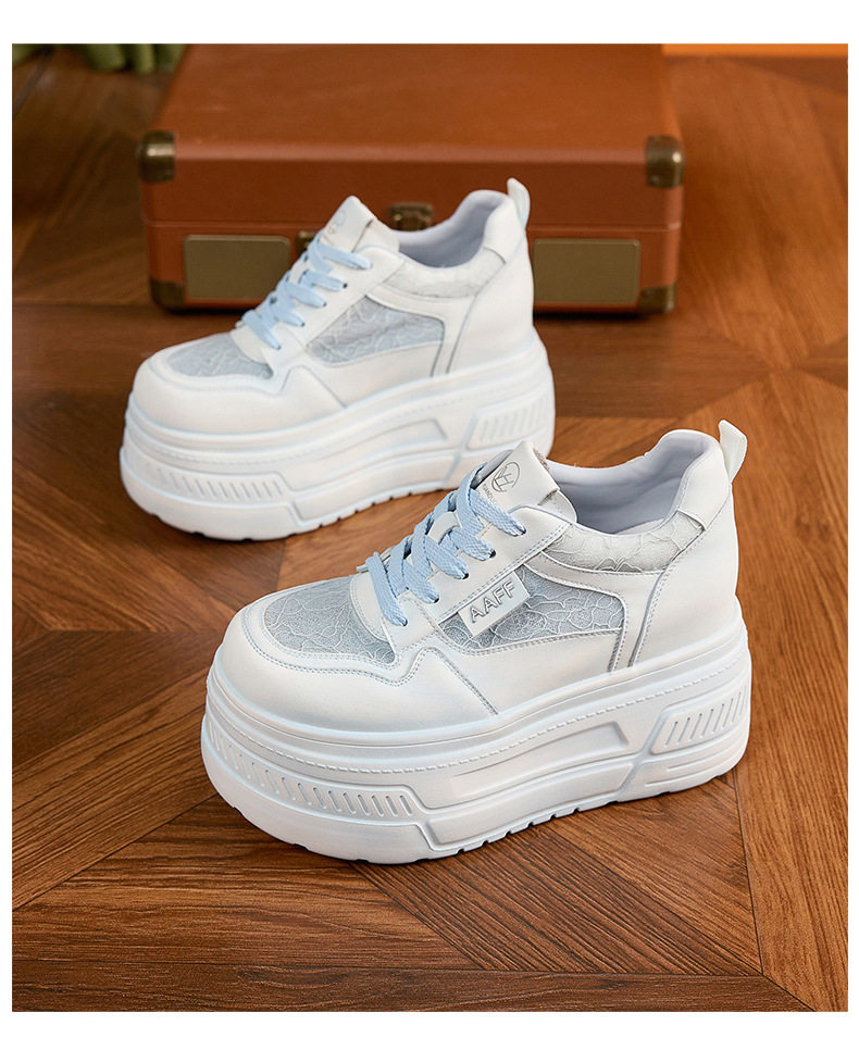 Giày platform nữ đế xuồng trắng thoáng khí, gót siêu cao 8 cm, mũi tròn, dây buộc phía trước — Xanh dương, Hồng, Xám, Trắng chi tiết 28