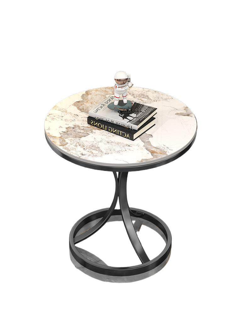 Light Luxury Slate Side Table, Small Coffee Table, Marble Living Room Sofa Corner Table, Simple Movable Balcony Small Round Table Side Cabinet