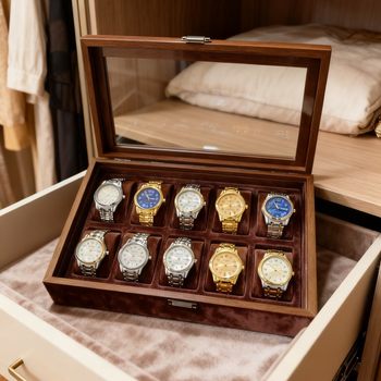 [Retro Version] Spot Wholesale Black Walnut Wooden 10-Position Watch Storage Collection Display Box 10-Piece Watch Box