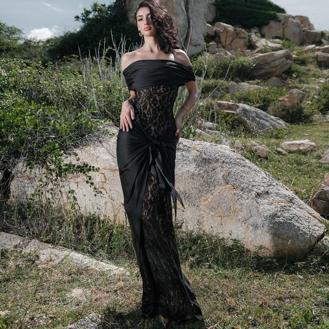 Womens Long Lace Patchwork Off Shoulder Dress Slim Fit Elegant Autumn Fashion Wholesale Available