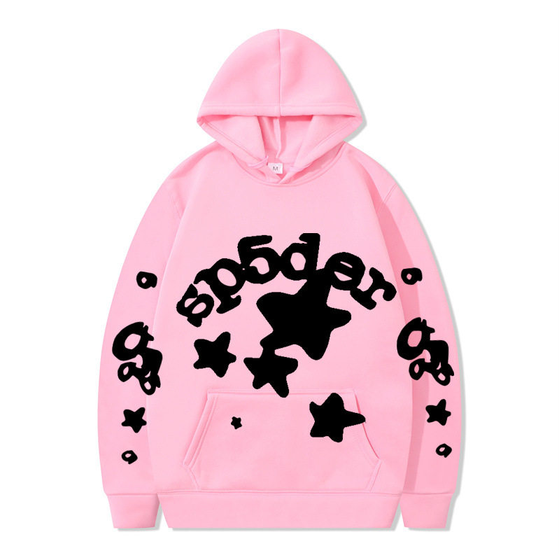 跨境 SP5DER蜘蛛网印花帽衫欧美潮牌大码宽松男女款连帽卫衣