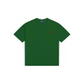 Dark green with red label