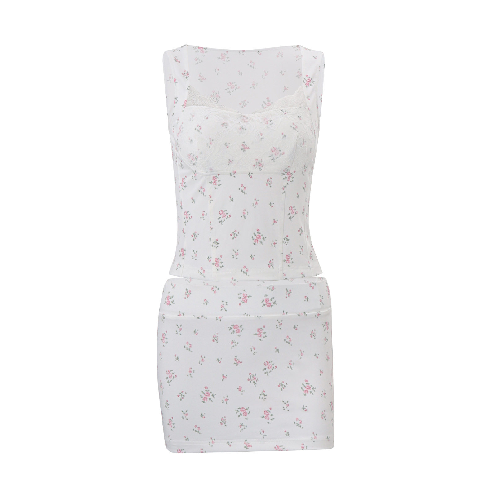 Floral Print Camisole Top and Bodycon Skirt Set Slim Fit Sweet Style Summer Fashion Wholesale Available