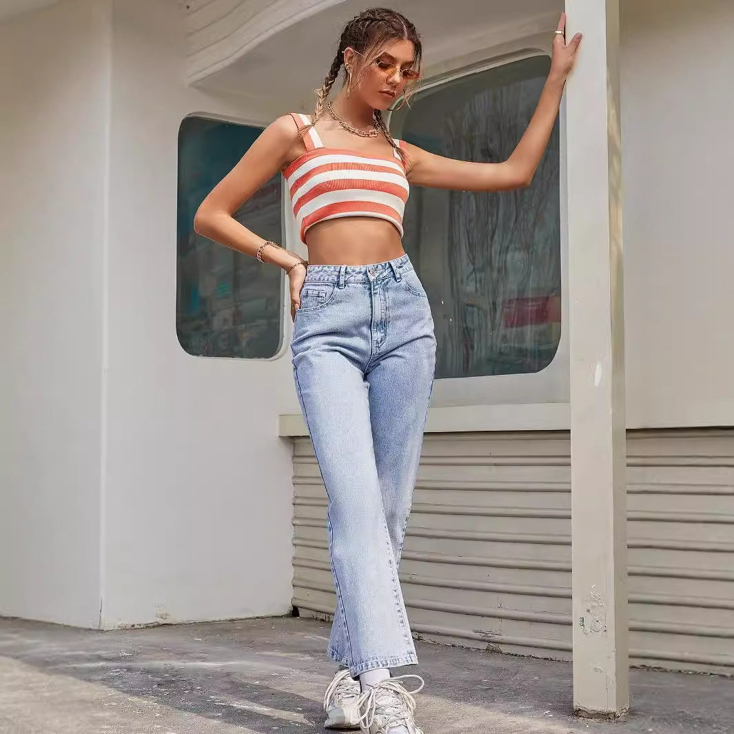 High Waisted Slim Fit Straight Leg Jeans Womens Denim Trousers Casual Wear for Spring and Summer Wholesale Available