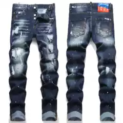 DSQ New European and American Foreign Trade Punk Embroidery Grinding Paint Elastic Tight Men's Jeans Trendy D4019