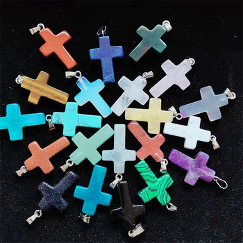 Cross Border Natural Stone Amethyst Cross Pendant European and American Fashion Cross Necklace diy Accessories Necklace