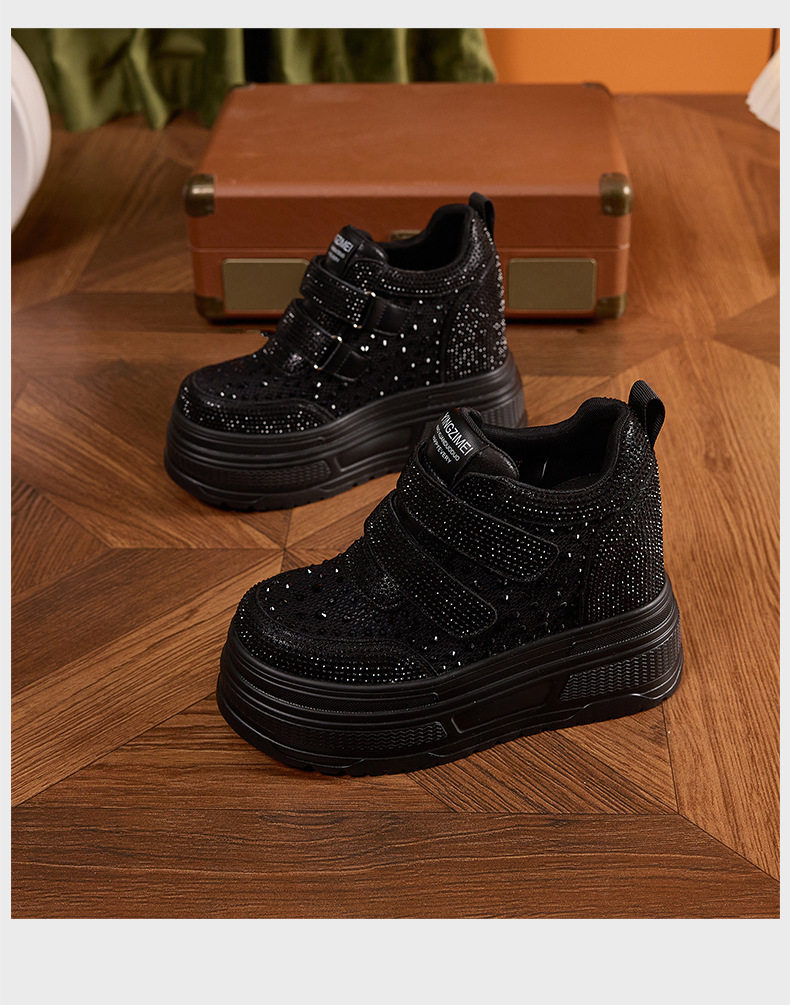 Giày sneaker nữ đế dày chunky trắng phối lưới thoáng khí gót 12 cm — Trắng, Đen chi tiết 18