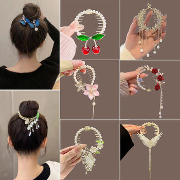 Pearl tassel Flower hairpin high-grade ball head hairpin butterfly back head updo hair clip 2024 New