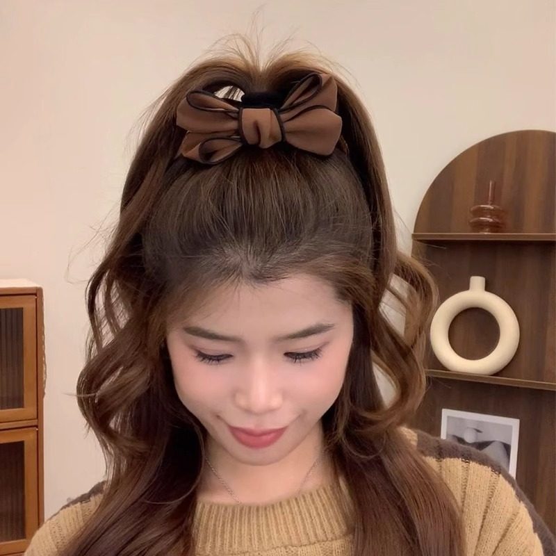 Autumn and Winter Maillard Ball Head High Ponytail Bow Clip 2024 New High-End Exquisite Hair Clip Headwear for Women